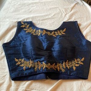 Navy blue blouse with golden thread work